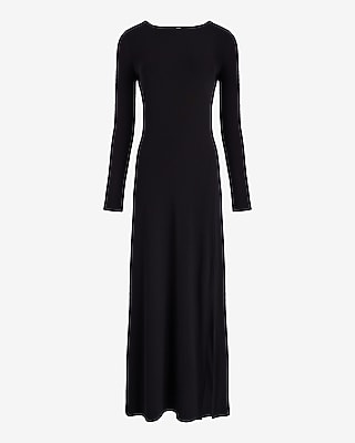 Boat Neck Long Sleeve Side Slit Maxi Dress