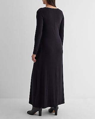 Boat Neck Long Sleeve Side Slit Maxi Dress