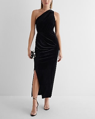 One shoulder best sale black velvet dress