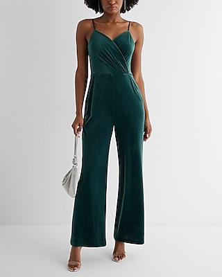 Date Night,Cocktail & Party Velvet V-Neck Surplice Wide Leg Palazzo Jumpsuit