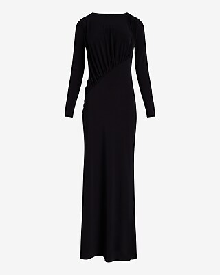 Boat Neck Long Sleeve Ruched Top Maxi Dress