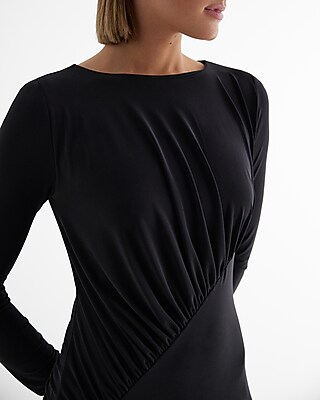 Boat Neck Long Sleeve Ruched Top Maxi Dress