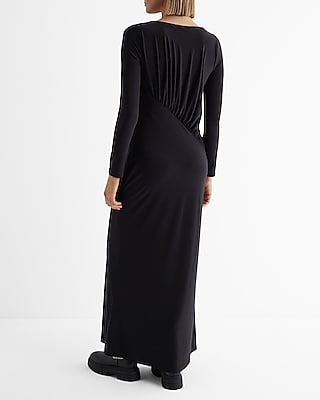 Boat Neck Long Sleeve Ruched Top Maxi Dress