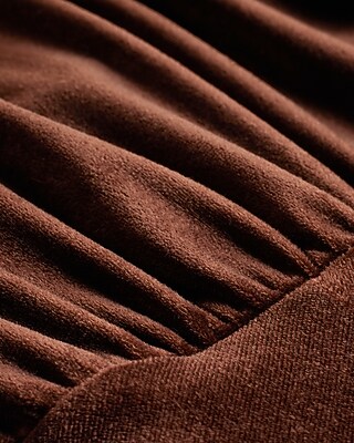 Velvet V-Neck Puff Sleeve Ruched Midi Sheath Dress