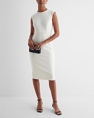 Crew Neck Cap Sleeve Back Zipper Midi Sheath Dress Express