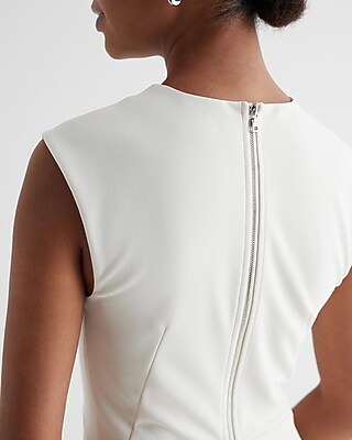 Crew Neck Cap Sleeve Back Zipper Midi Sheath Dress | Express