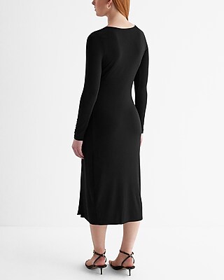 chinese dress ladies Black Knitted Side Slit Midi Dress S