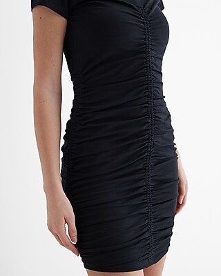 Crew Neck Short Sleeve Ruched T-shirt Dress | Express