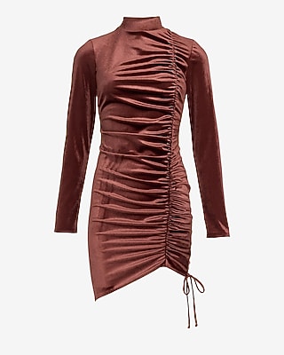 Velvet Mock Neck Cinched Ruched Mini Dress - image 5