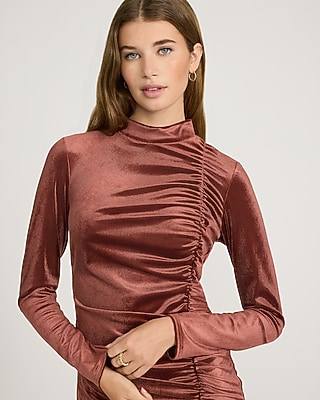 Velvet Mock Neck Cinched Ruched Mini Dress - image 2
