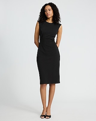 Crew Neck Cap Sleeve Back Zipper Midi Sheath Dress