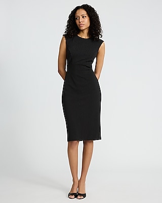 Pinstripe Cap Sleeve Back Zipper Midi Sheath Dress