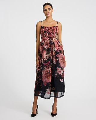 sachin and babi light blue dress Radiant Confidence Hot Pink Floral Chiffon Lace-Up Midi Dress main image 0