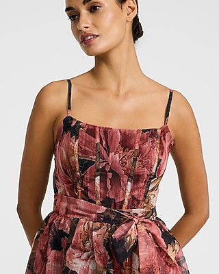 Floral Chiffon Scoop Neck Sleeveless Midi Dress