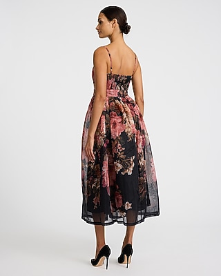 sachin and babi light blue dress Floral Chiffon Scoop Neck Sleeveless Midi Dress