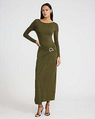 Long Sleeve Hardware Wrap Maxi Dress | Express