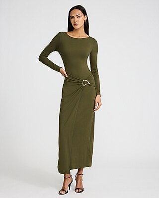 Long Sleeve Hardware Wrap Maxi Dress - image 4