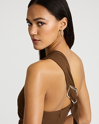 One Shoulder Hardware Ruched Maxi Sheath Dress - image 5