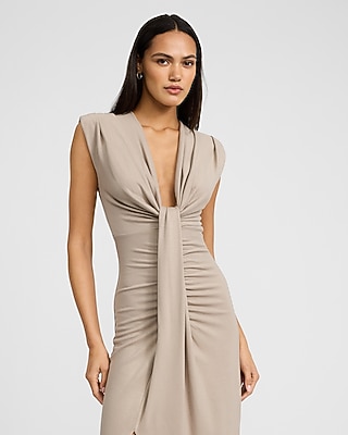 Deep V-Neck Draped Ruched Knit Maxi Dress - image 2