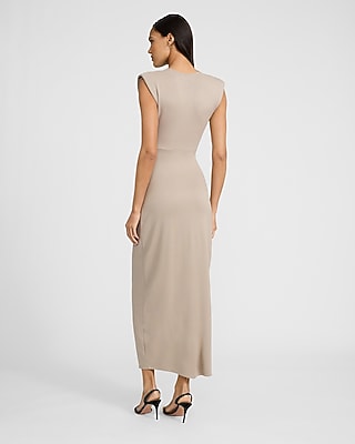 Deep V-Neck Draped Ruched Knit Maxi Dress - image 3