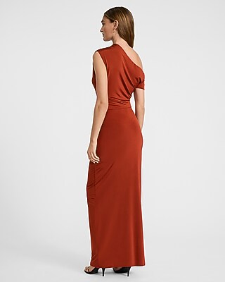 Asymmetrical One Shoulder Ruched Maxi Dress - image 3