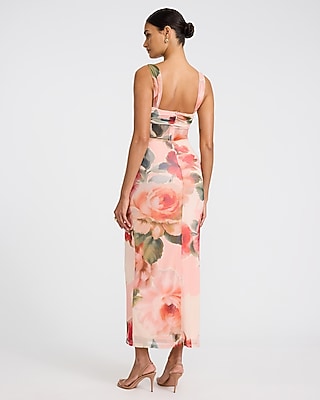 Floral Sweetheart Mesh Pieced Sheath Maxi Dress