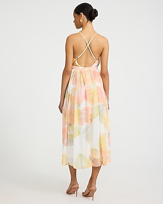 Floral Chiffon V-neck Sleeveless Midi Dress
