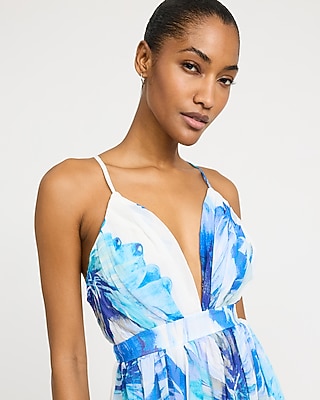 Floral Chiffon V-Neck Sleeveless Midi Dress