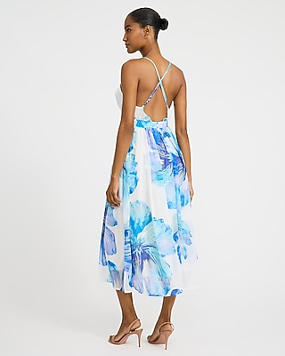 Floral Chiffon V-Neck Sleeveless Midi Dress