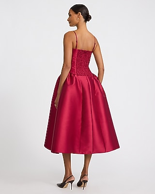 Harlow Satin Drop Waist Midi Dress with Pockets