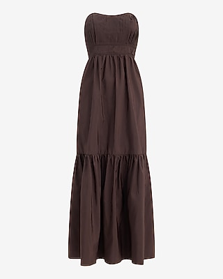 Strapless Sweetheart Pintuck Tiered Maxi Dress with Pockets