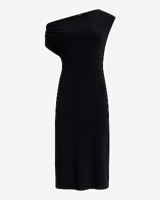 Draped Off The Shoulder Midi Sheath Dress