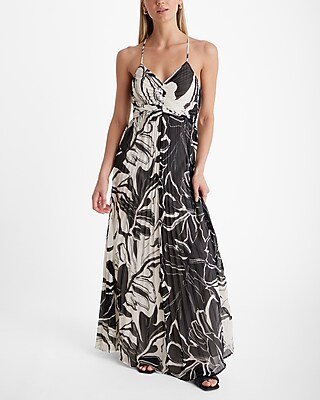 Printed V-Neck Pleated Cross Back Maxi Dress - image 2