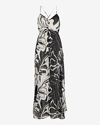 Printed V-Neck Pleated Cross Back Maxi Dress - image 5