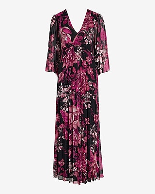 Floral V-Neck Pleated Maxi Dress