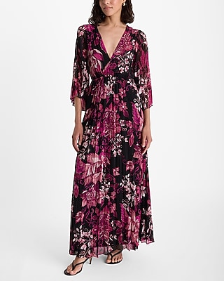 Floral V-Neck Pleated Maxi Dress