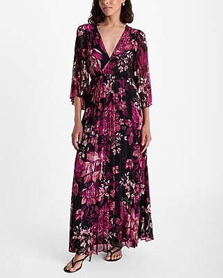 Floral V-Neck Pleated Maxi Dress