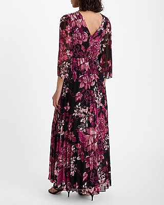 Floral V-Neck Pleated Maxi Dress