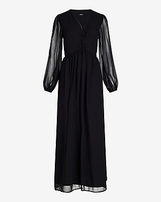 V-Neck Long Sleeve Twist Front Maxi Dress