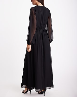 V-Neck Long Sleeve Twist Front Maxi Dress
