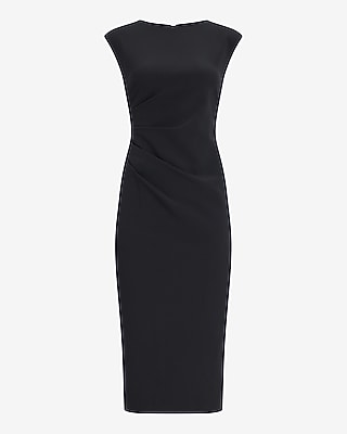 Editor Cap Sleeve Pleated Midi Dress Studio Stretch Twill