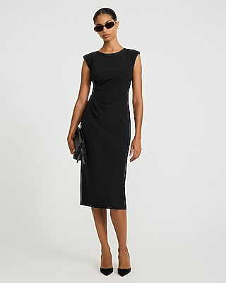 Editor Cap Sleeve Pleated Midi Dress Studio Stretch Twill