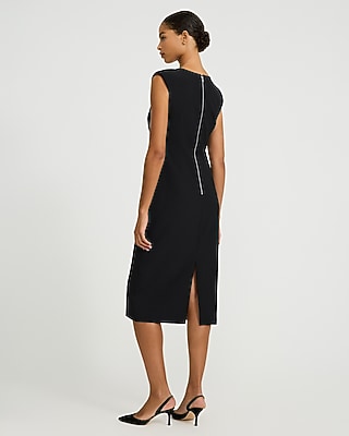 Editor Cap Sleeve Pleated Midi Dress Studio Stretch Twill