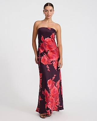 Floral Satin Strapless Maxi Slip Dress