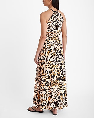 Printed Halter Sleeveless O-Ring Maxi Dress