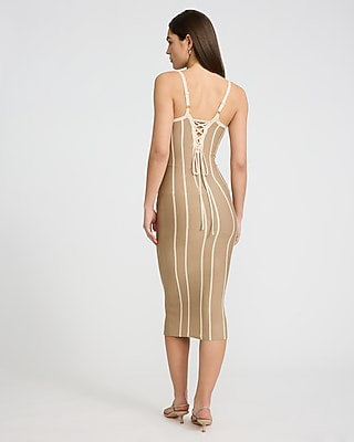 Striped Scoop Neck Sleeveless Corset Midi Dress