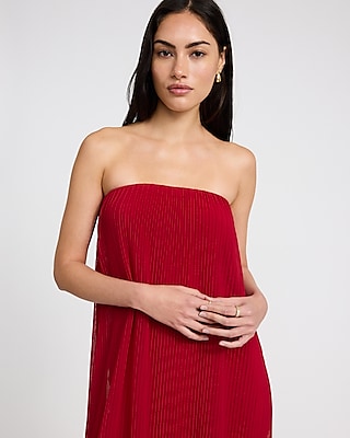 Pleated Strapless Maxi Tube Dress