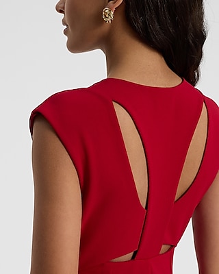 V-Neck Cap Sleeve Back Cutout Midi Sheath Dress