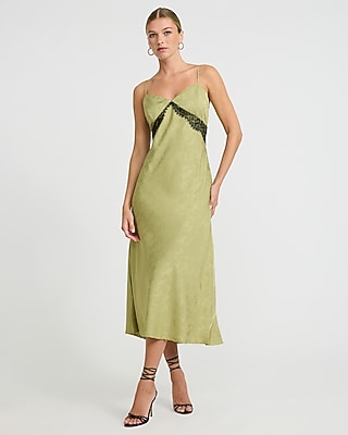 Satin Jacquard Lace V-Neck Midi Slip Dress