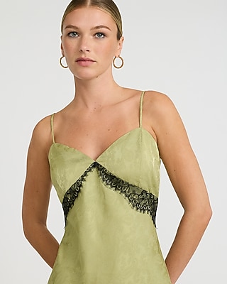 Satin Jacquard Lace V-Neck Midi Slip Dress